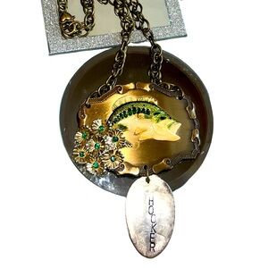 Raintree belt buckle large mouth bass gold green floral crystal bag accessory
